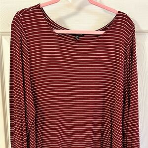 Lane Bryant Ribbed Red Maroon White Strip Long Sleeve Top - Size 22/24